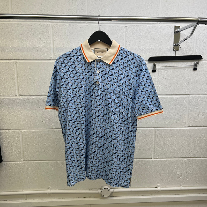 Men's Geometric G Polo Shirt Blue Size M