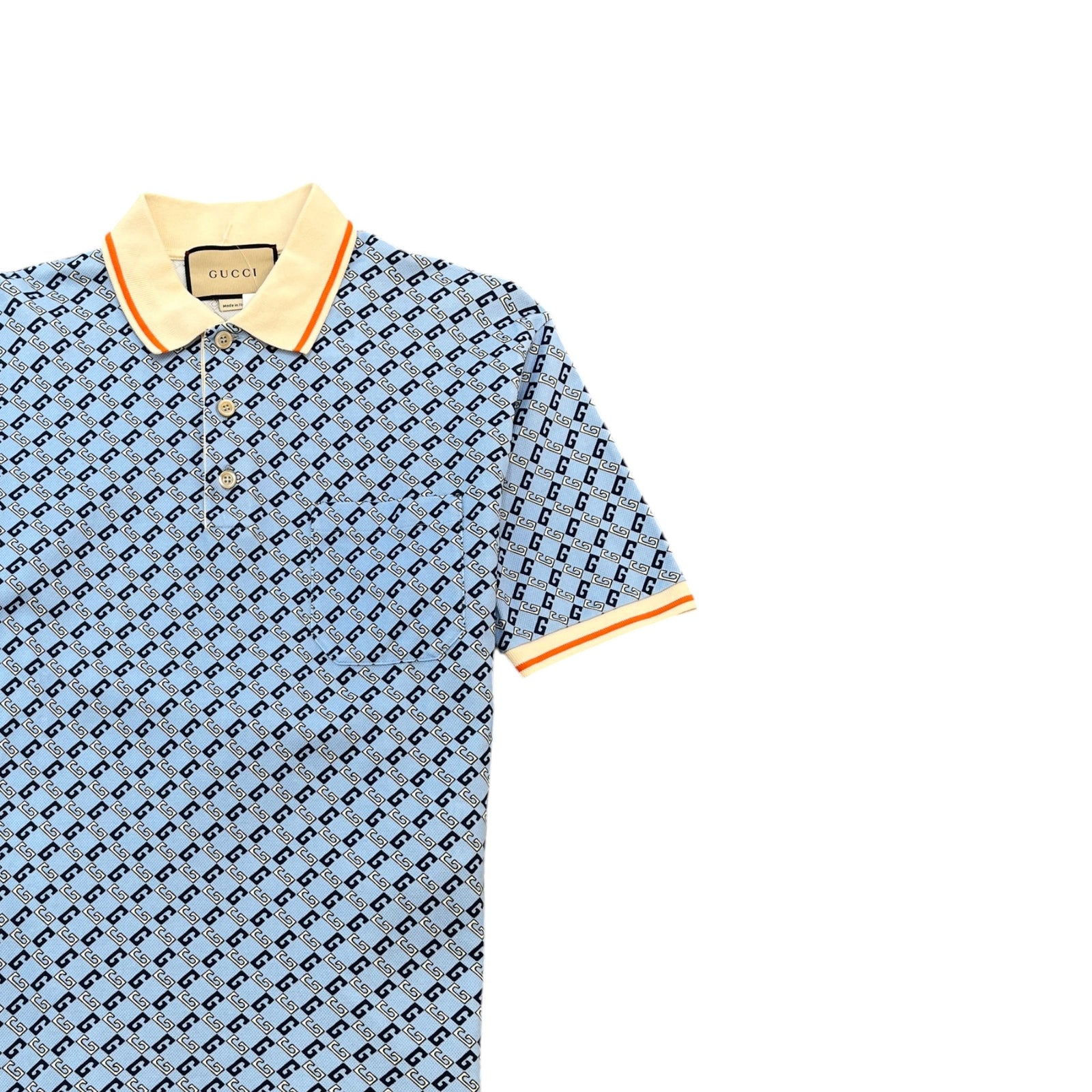 Men's Geometric G Polo Shirt Blue Size M - Photo 3