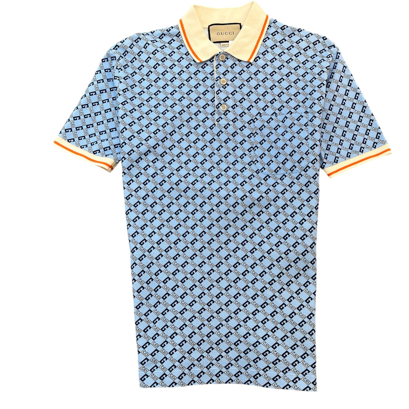 Men's Geometric G Polo Shirt Blue Size M