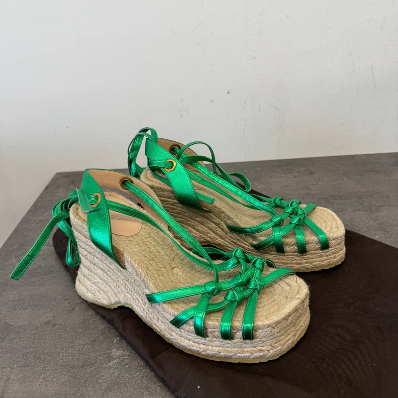 Women's Metallic Wedge Espadrilles Green Size EU 36.5 / UK 3.5