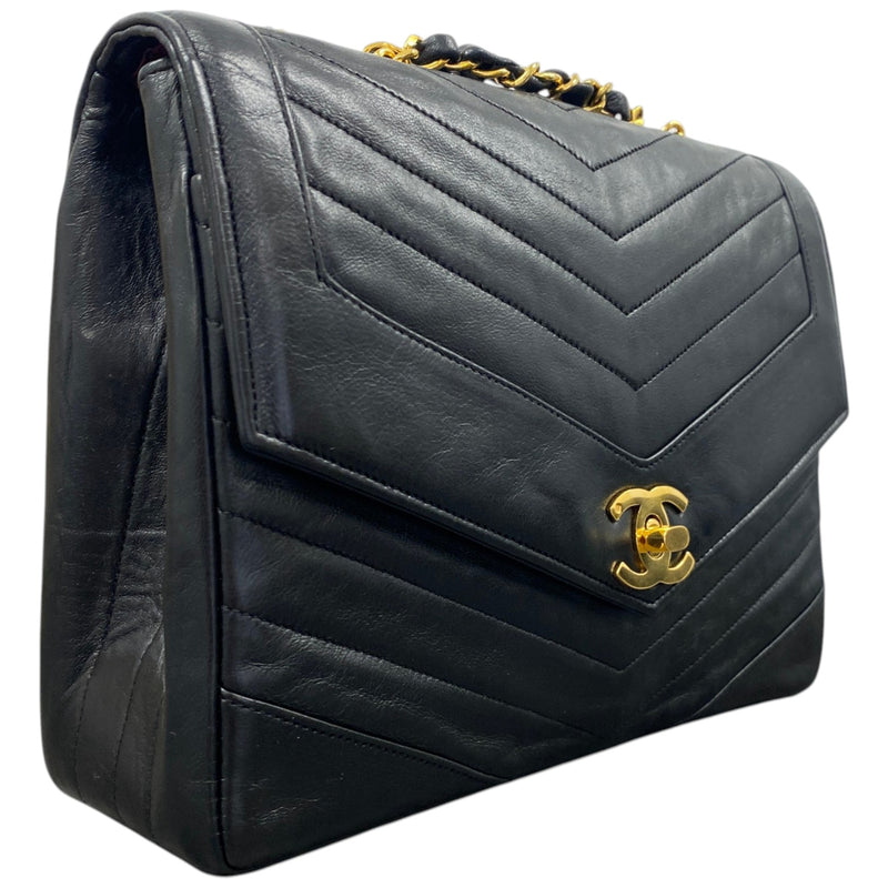 Women's Vintage 1908S Chevron Envelope Lambskin Single Flap Bag Black