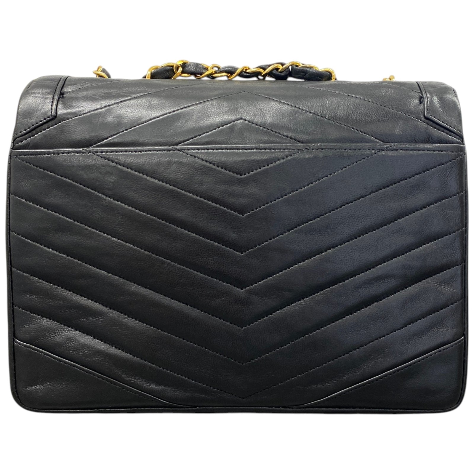 Women's Vintage 1908S Chevron Envelope Lambskin Single Flap Bag Black - Photo 5