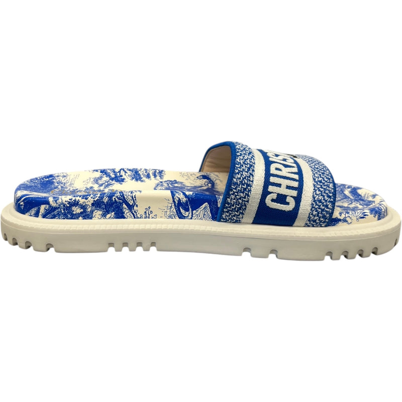Women's Dway Toile De Jouy Slides Blue Size EU 39.5 / UK 6.5