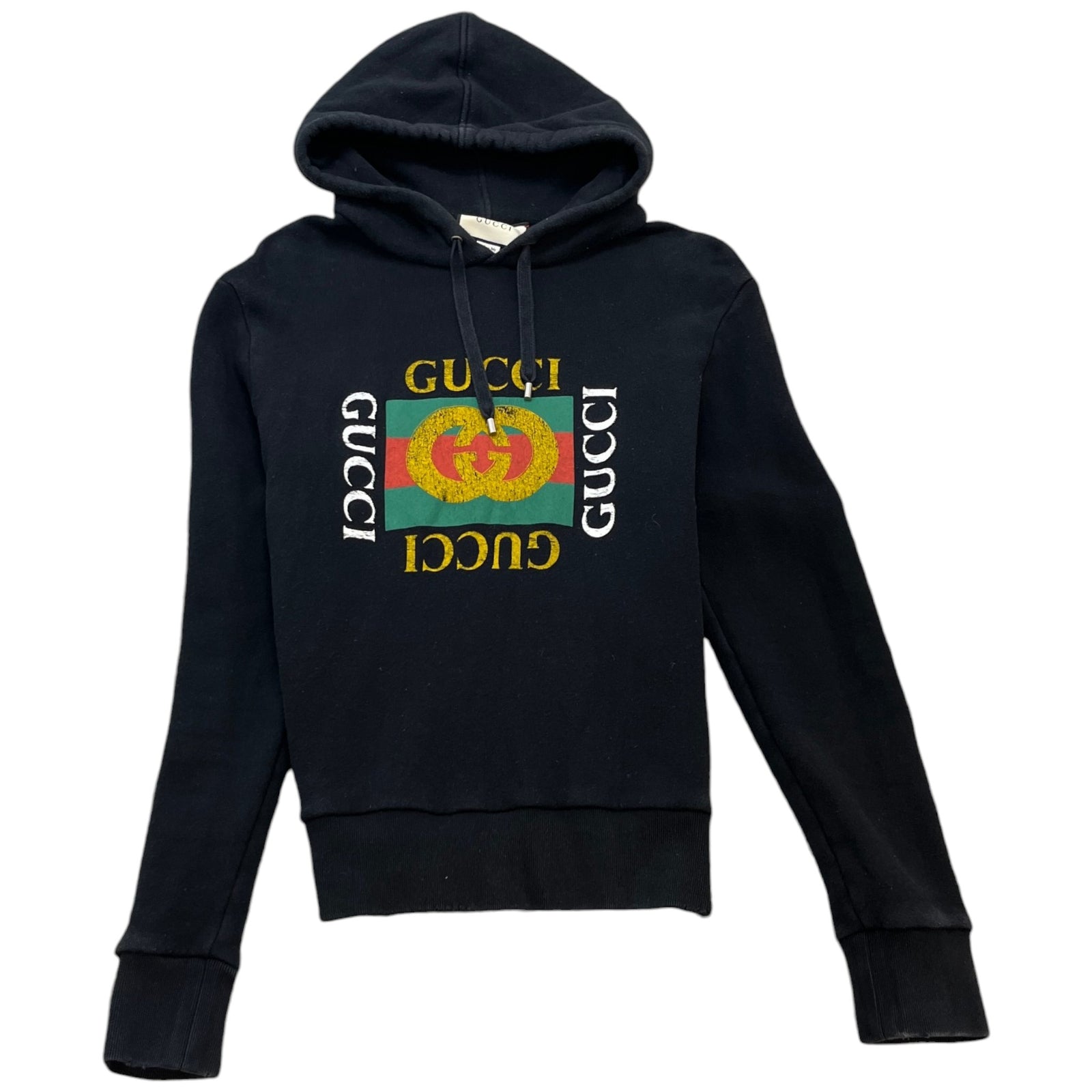 Men's Distressed Logo Print Hoodie Black Size S - Photo 1