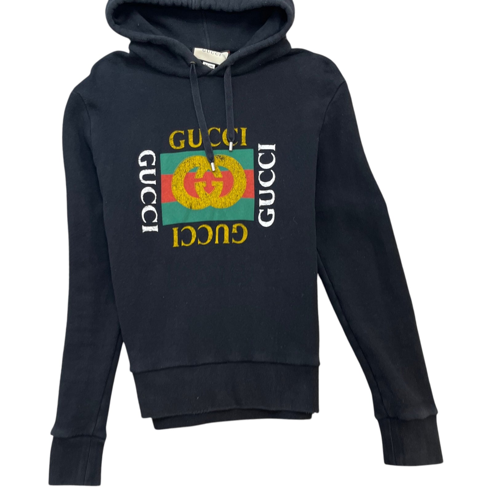 Men's Distressed Logo Print Hoodie Black Size S - Photo 5