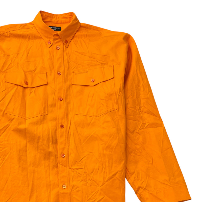 Men's Unifit Natural Wrinkle Overfit Logo Long Sleeve Shirt Orange Size XS