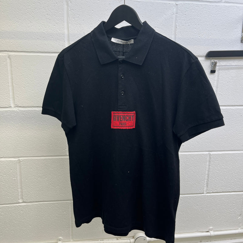 Men's Logo Patch Polo Shirt Black Size M