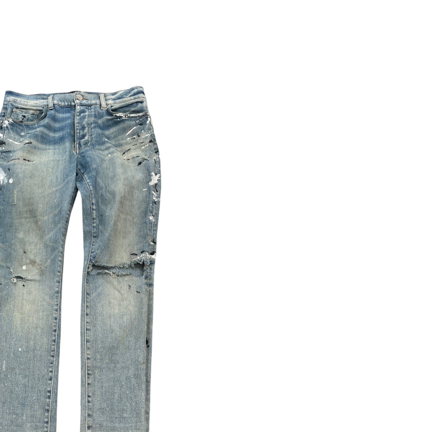 Men's Paint Splash Distressed Jeans Blue Size Waist 31" - Photo 3