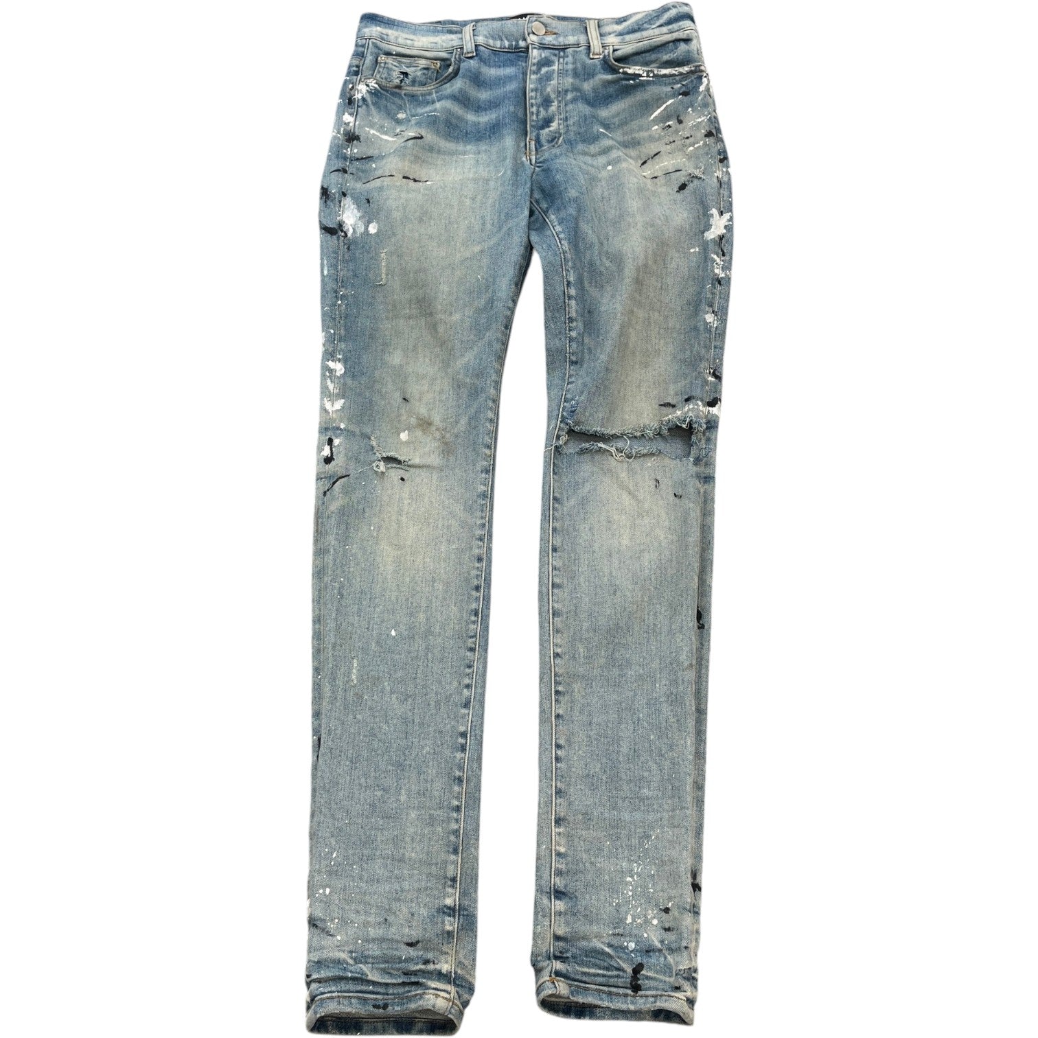 Men's Paint Splash Distressed Jeans Blue Size Waist 31" - Photo 1