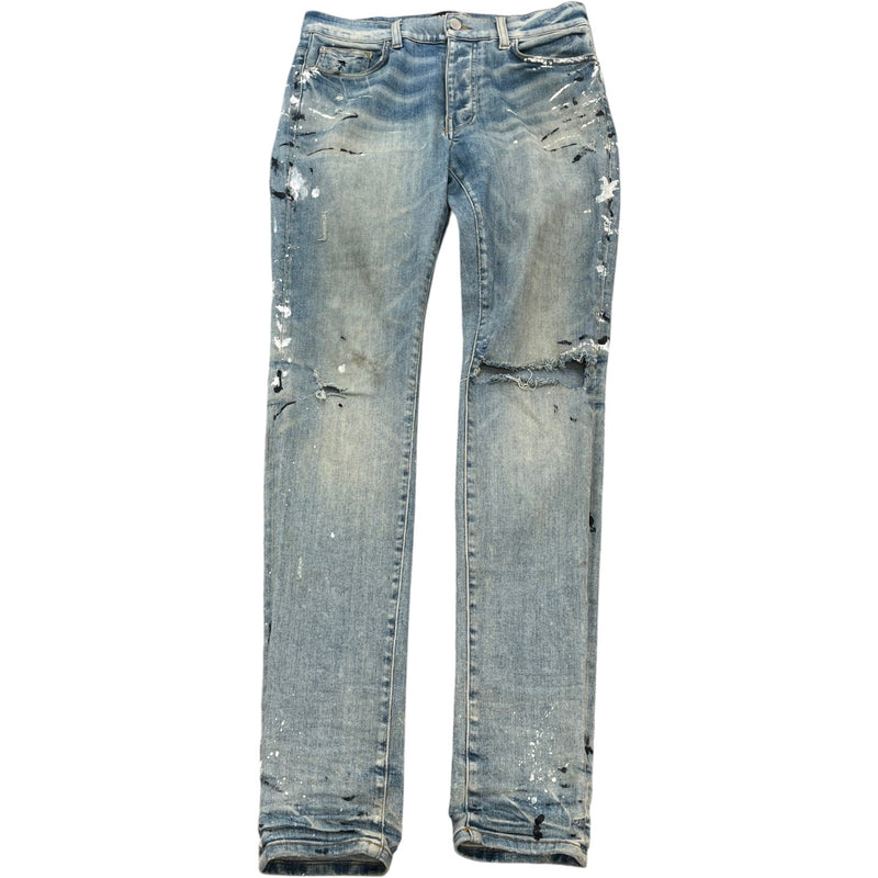 Men's Paint Splash Distressed Jeans Blue Size Waist 31"