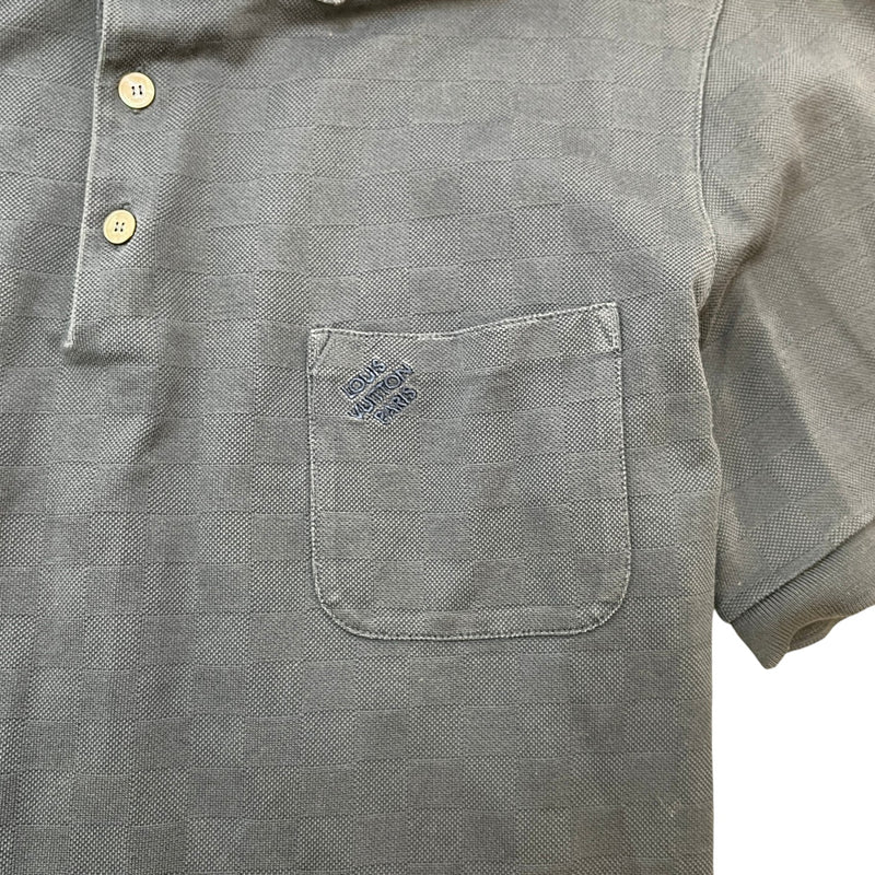 Men's Damier Embroidered Logo Pocket Polo Shirt Navy Size XL