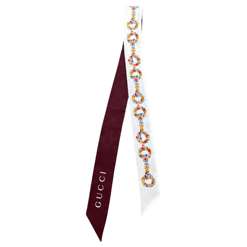 Women's Floral Horsebit Print Twilly Scarf White