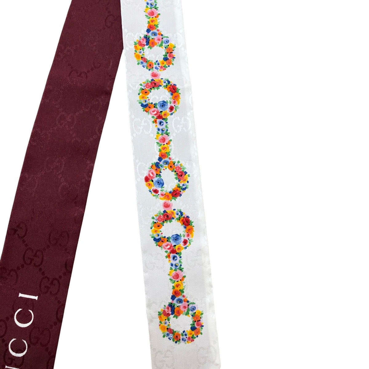 Women's Floral Horsebit Print Twilly Scarf White - Photo 4