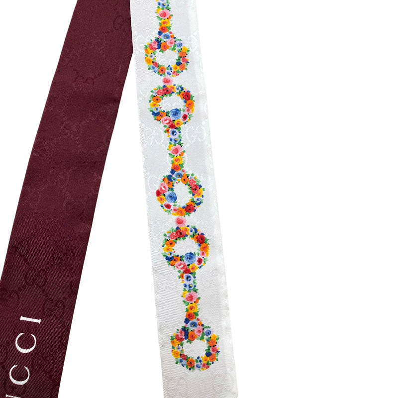 Women's Floral Horsebit Print Twilly Scarf White
