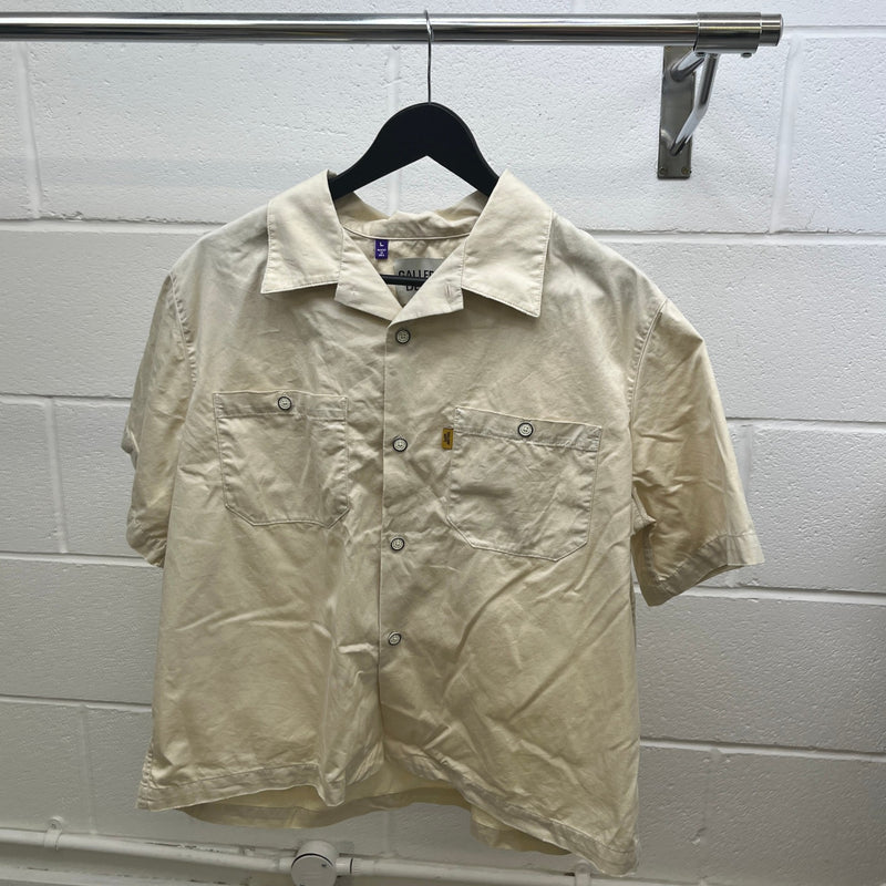 Men's Mechanic Camp-Collar Short Sleeve Shirt Beige Size L