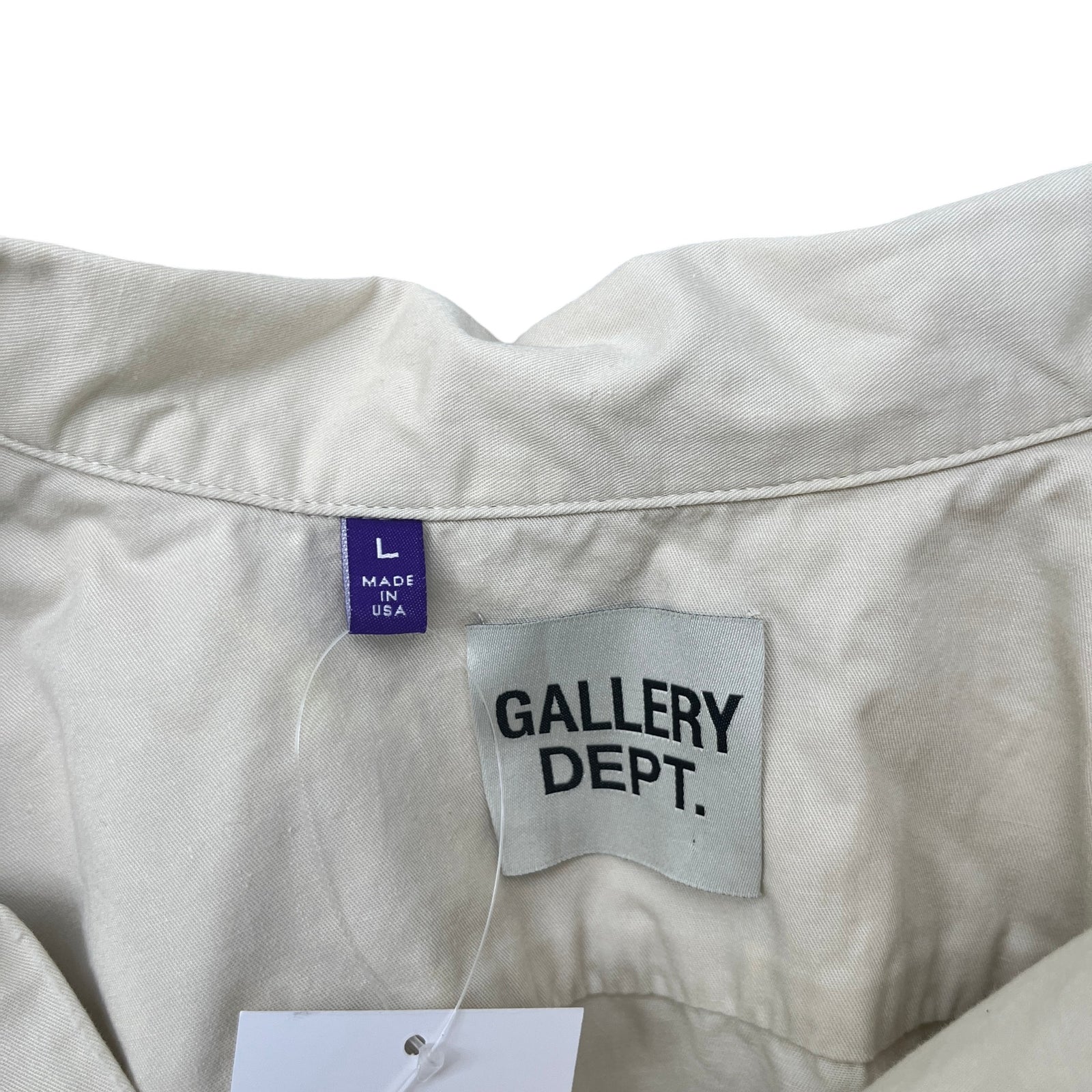 Men's Mechanic Camp-Collar Short Sleeve Shirt Beige Size L - Photo 8