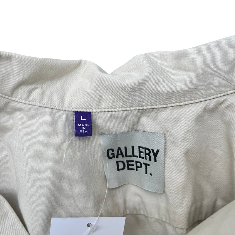 Men's Mechanic Camp-Collar Short Sleeve Shirt Beige Size L