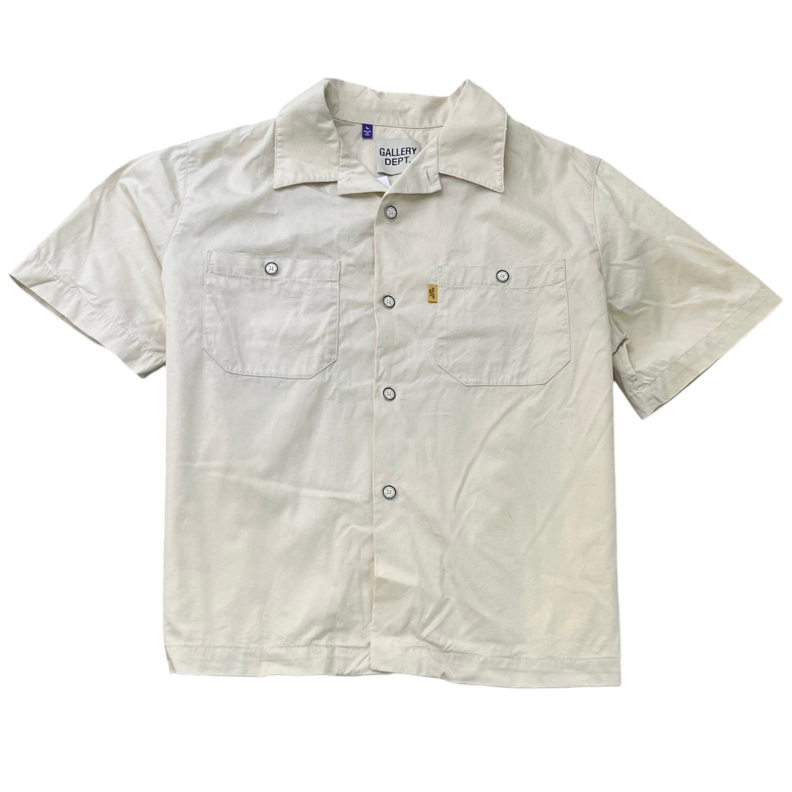 Men's Mechanic Camp-Collar Short Sleeve Shirt Beige Size L - Photo 1