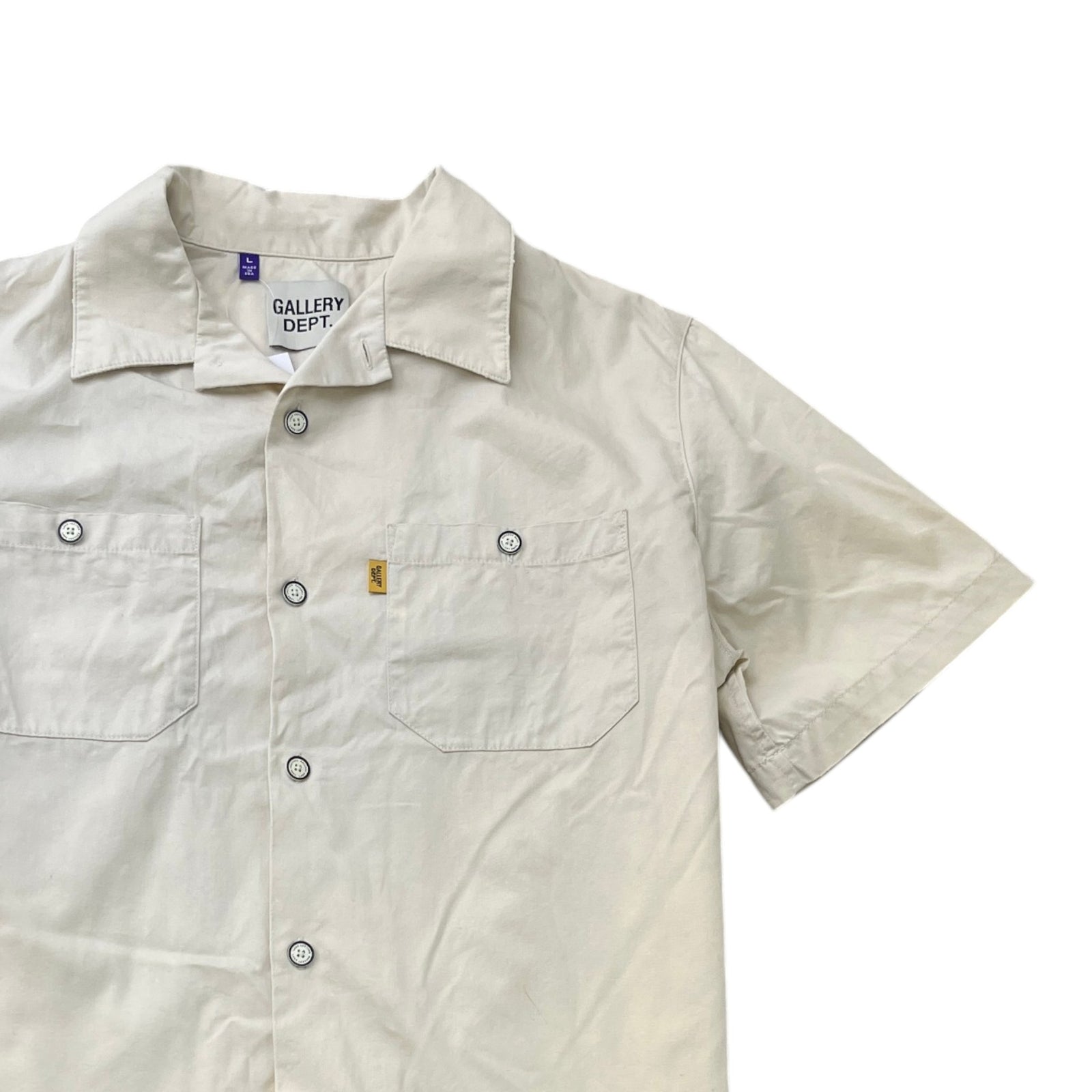 Men's Mechanic Camp-Collar Short Sleeve Shirt Beige Size L - Photo 3