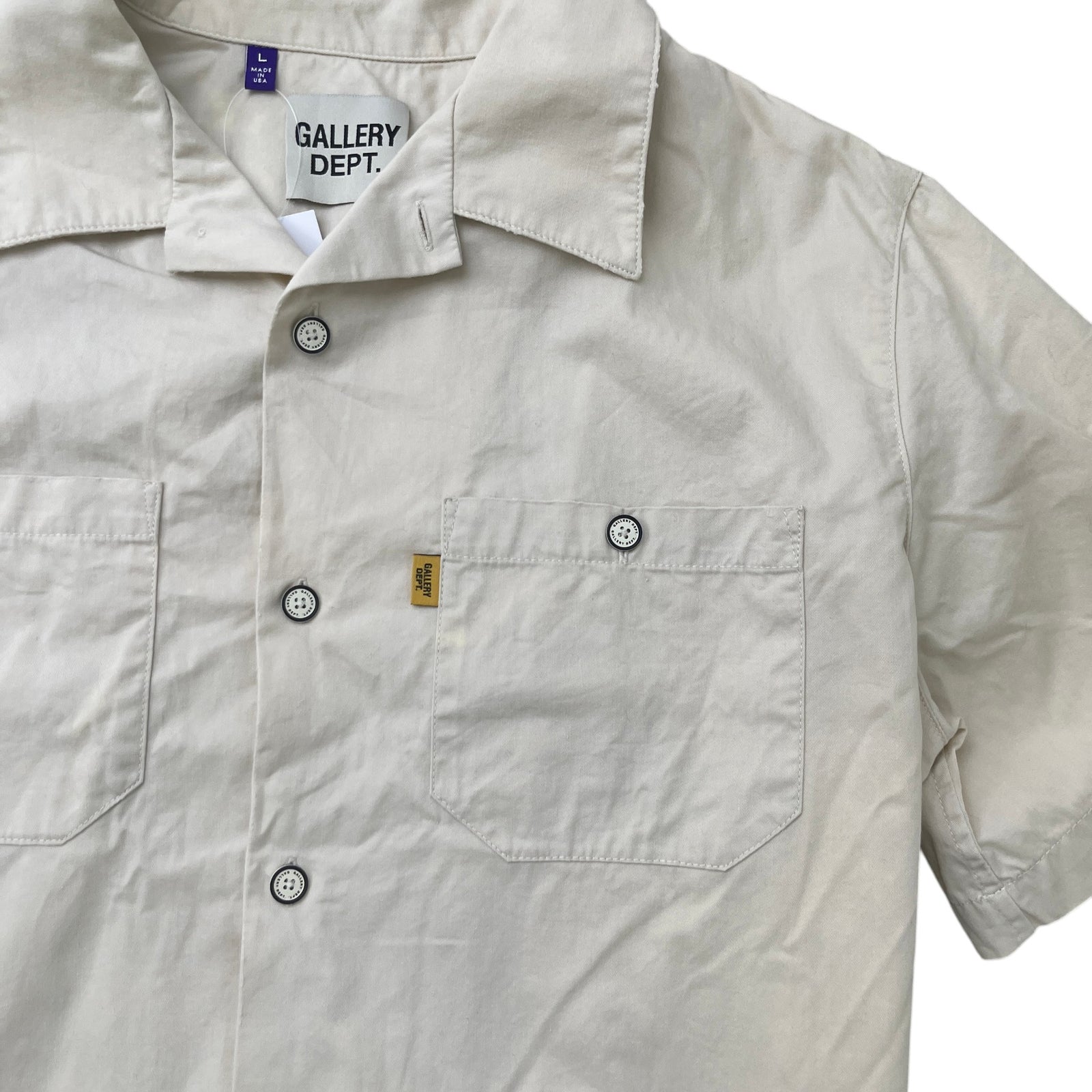 Men's Mechanic Camp-Collar Short Sleeve Shirt Beige Size L - Photo 5