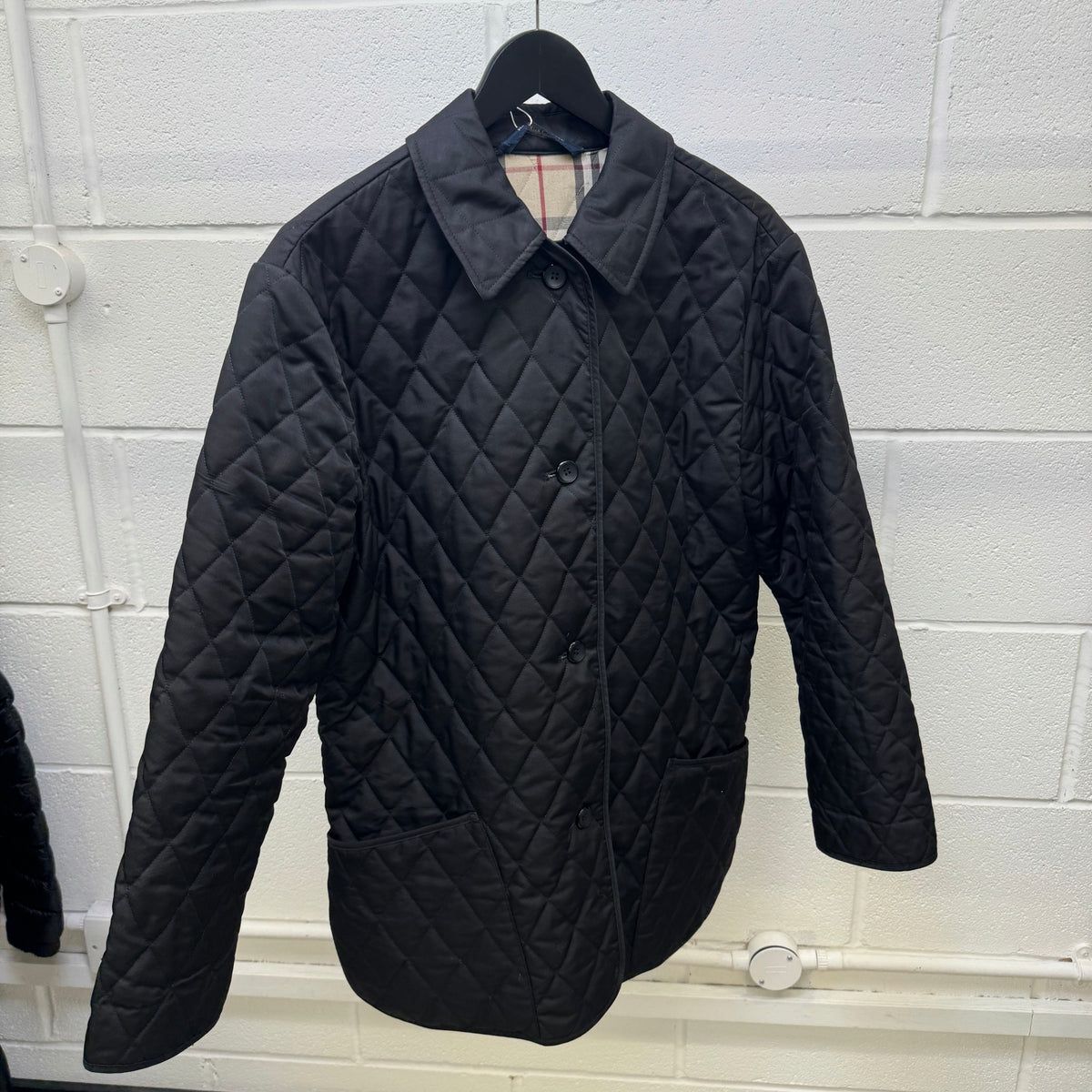 Men's Quilted Check Lined Jacket Black Size S - Photo 7