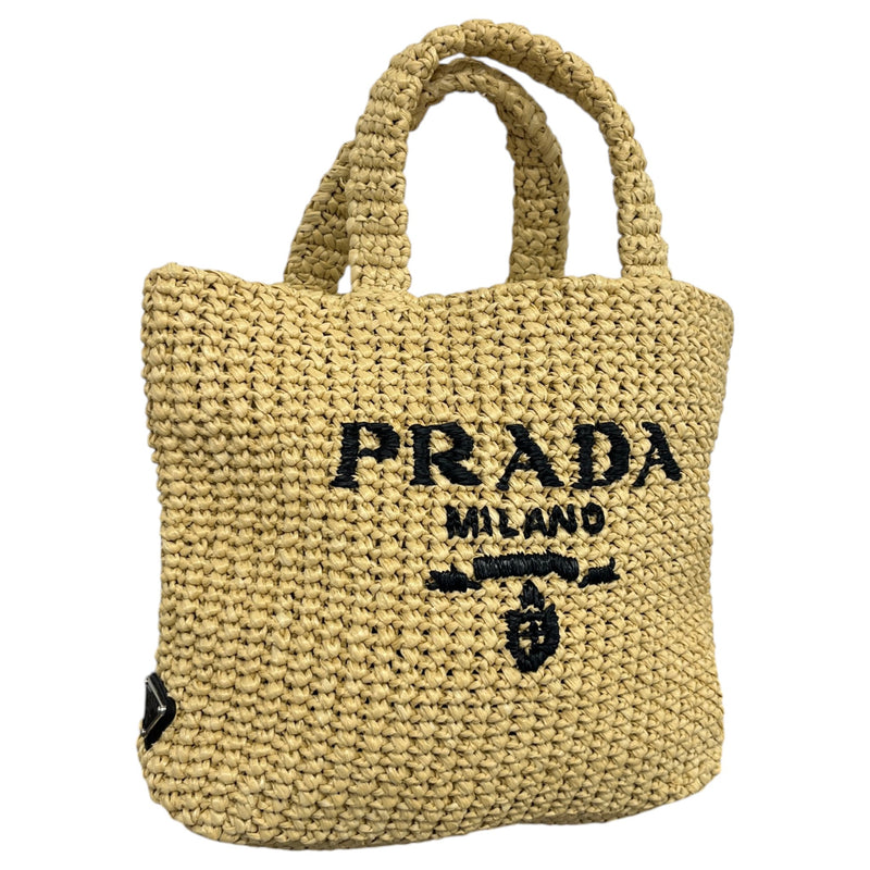 Women's Small Crochet Raffia Tote Handbag Beige