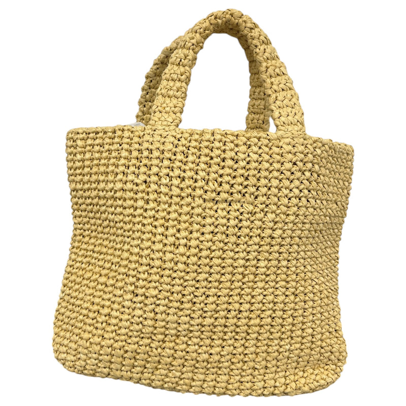 Women's Small Crochet Raffia Tote Handbag Beige