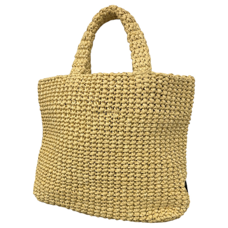 Women's Small Crochet Raffia Tote Handbag Beige