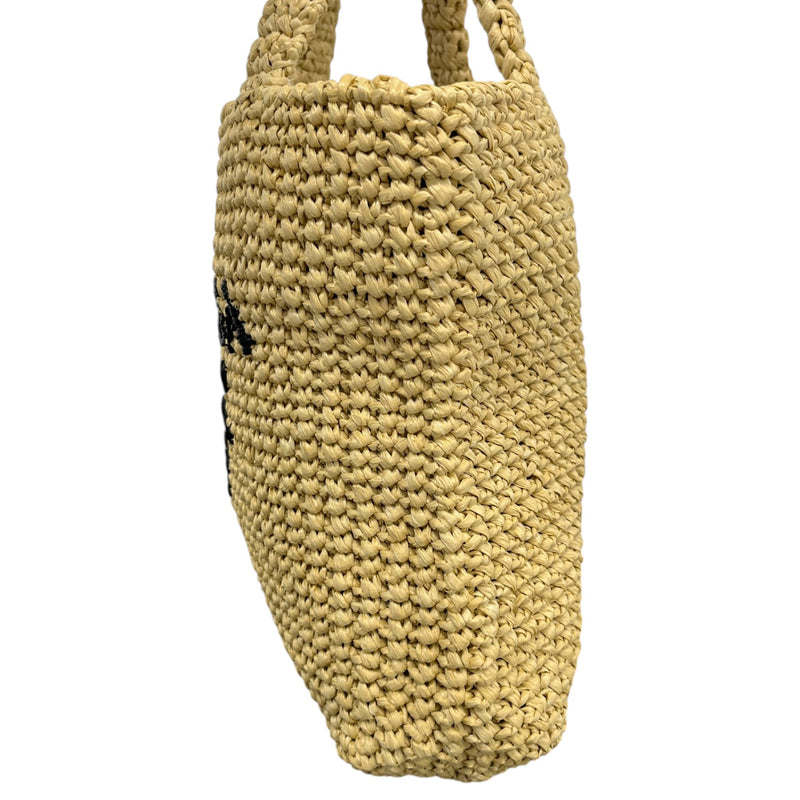 Women's Small Crochet Raffia Tote Handbag Beige