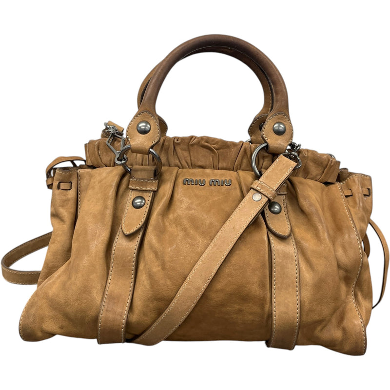 Women's Vitello Lux Gathered Handbag Beige