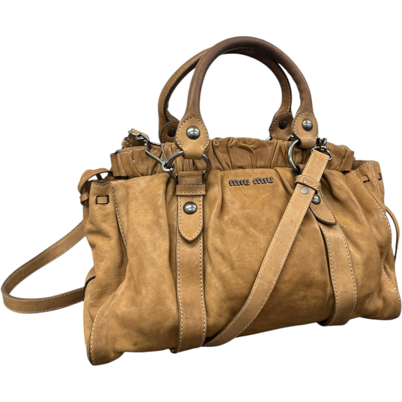 Women's Vitello Lux Gathered Handbag Beige