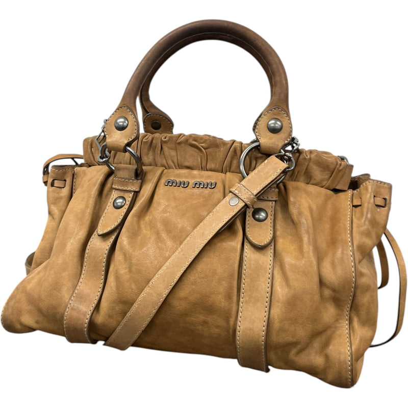 Women's Vitello Lux Gathered Handbag Beige