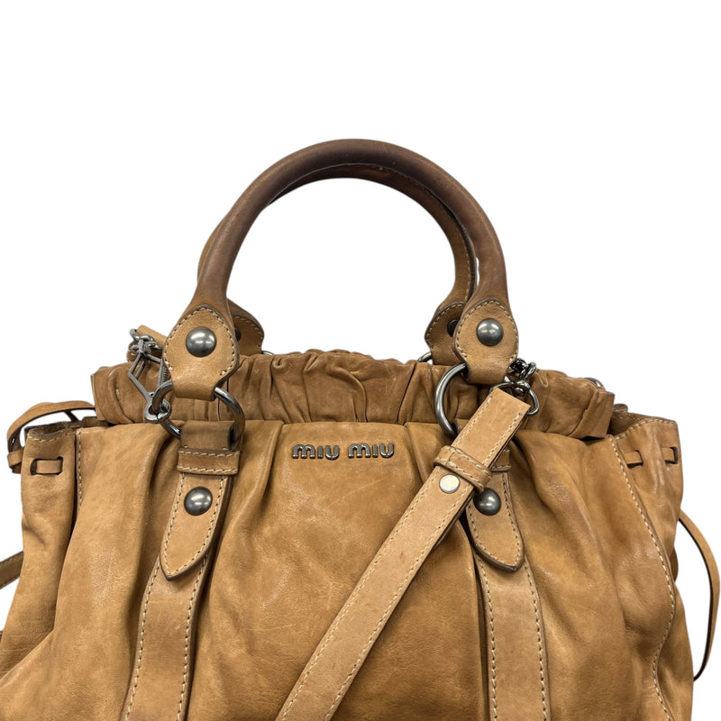 Women's Vitello Lux Gathered Handbag Beige