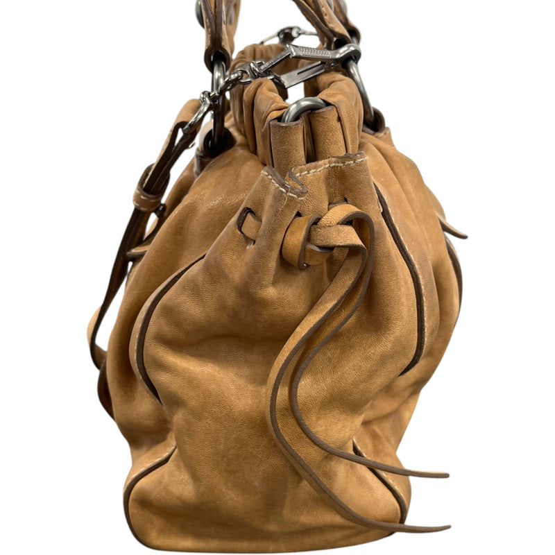 Women's Vitello Lux Gathered Handbag Beige