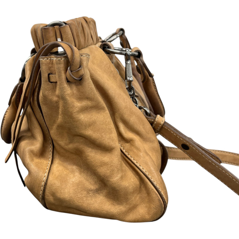 Women's Vitello Lux Gathered Handbag Beige