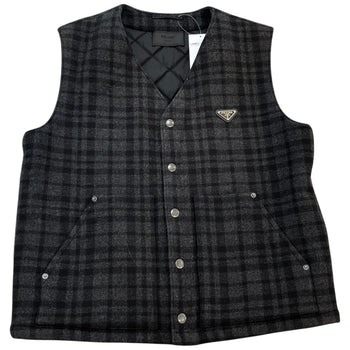 Men's Triangle Logo Plaid Gilet Black Size L