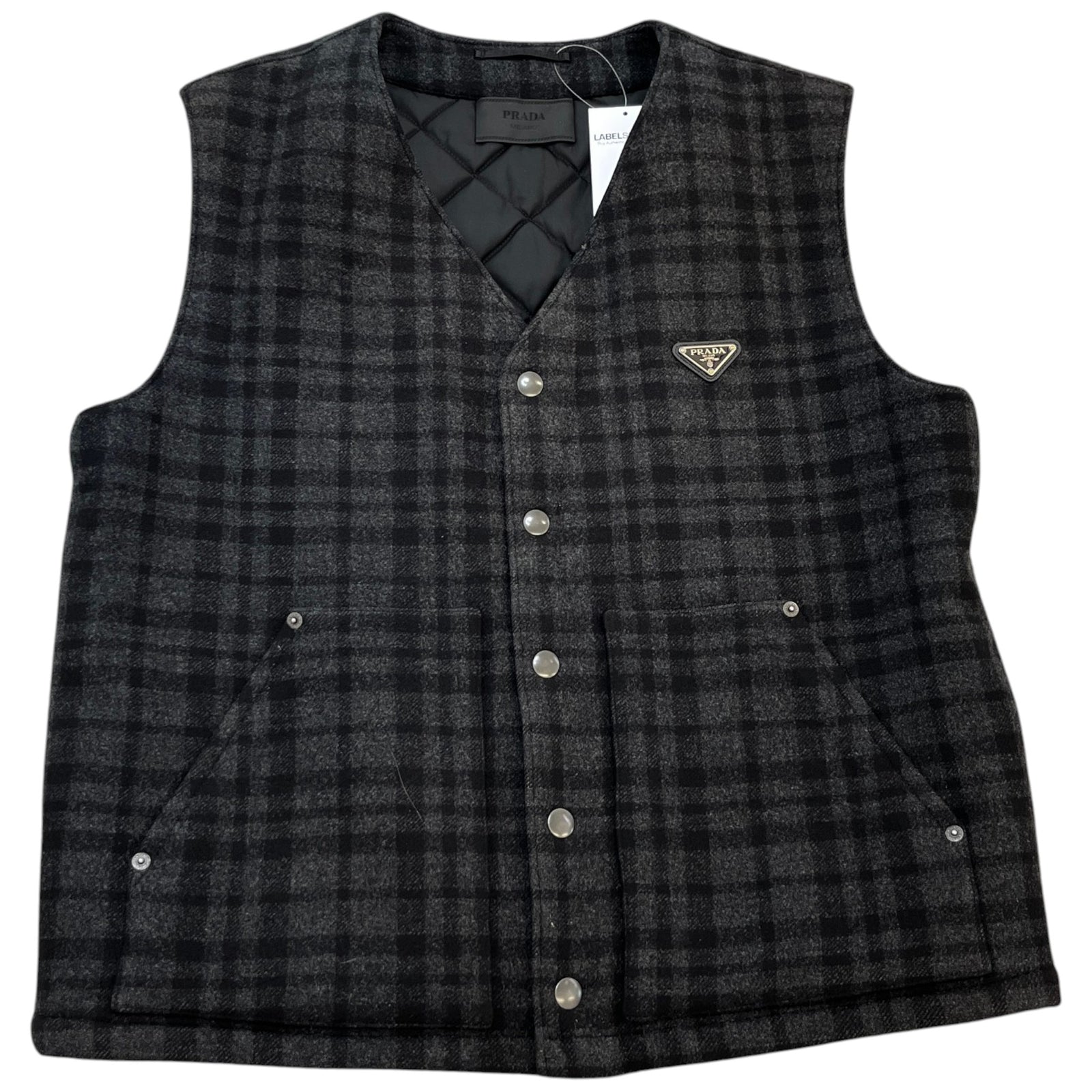 Men's Triangle Logo Plaid Gilet Black Size L - Photo 1