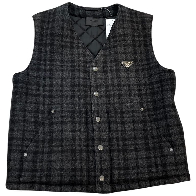 Men's Triangle Logo Plaid Gilet Black Size L