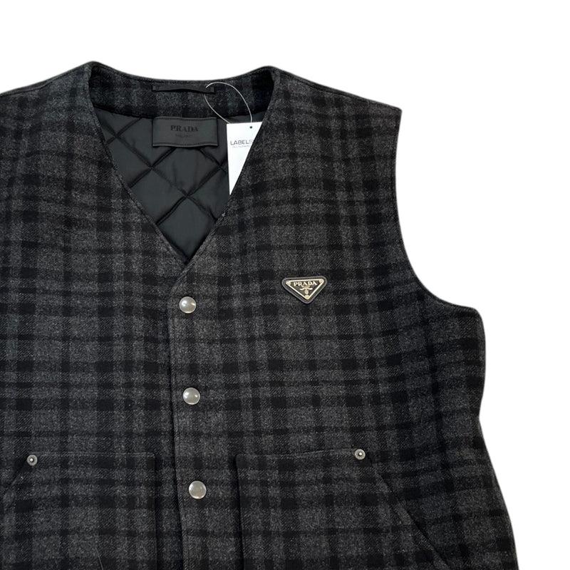Men's Triangle Logo Plaid Gilet Black Size L