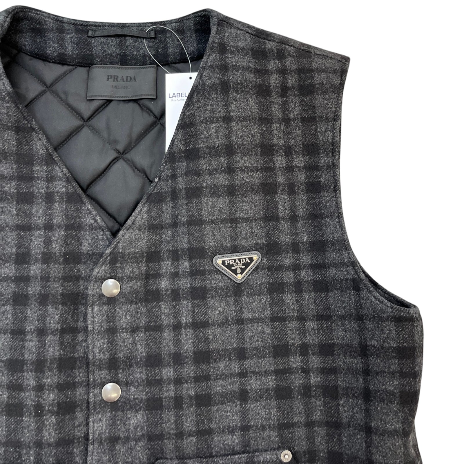 Men's Triangle Logo Plaid Gilet Black Size L - Photo 5
