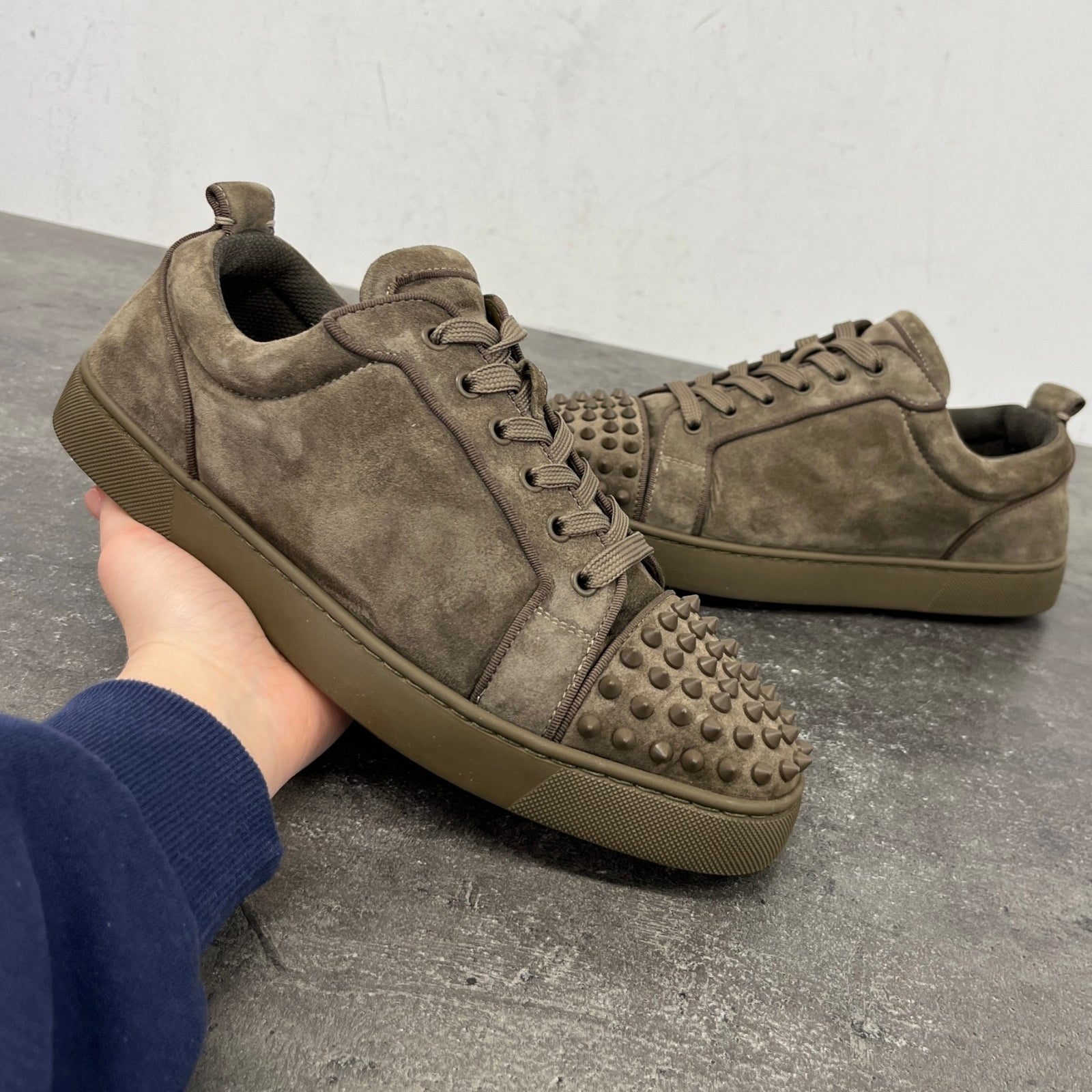 Men's Louis Spikes Flat Low Trainers Khaki Size EU 42 / UK 8 - Photo 12
