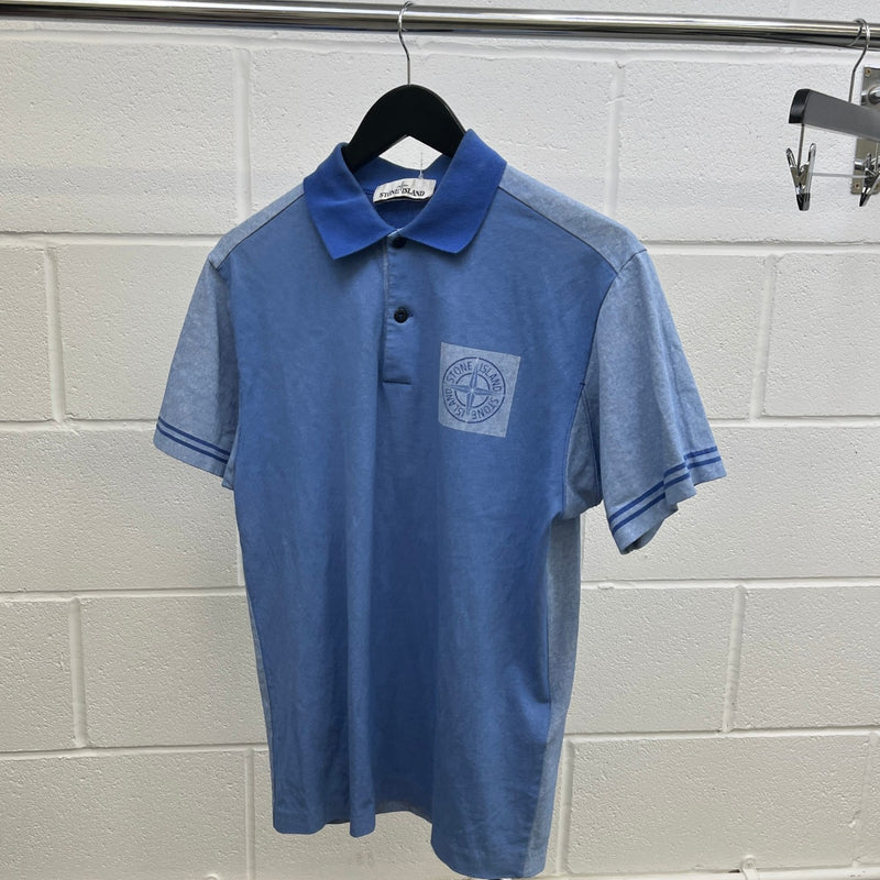 Men's Compass Logo Print Polo Shirt Blue Size S