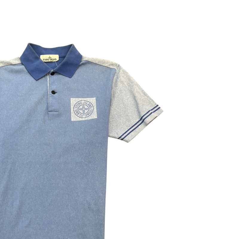 Men's Compass Logo Print Polo Shirt Blue Size S