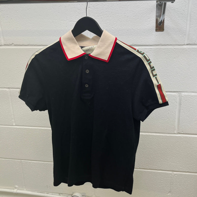 Men's Tape Logo Polo Shirt Black Size S
