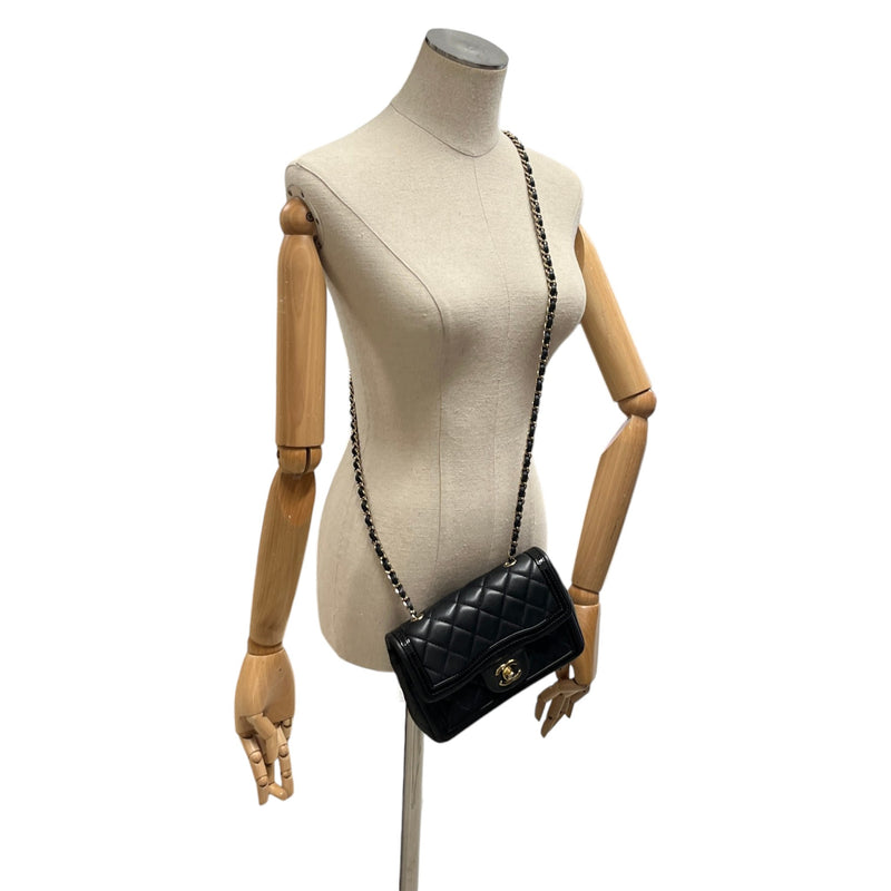 Women's Lambskin Quilted Mini Flap Crossbody Bag Black
