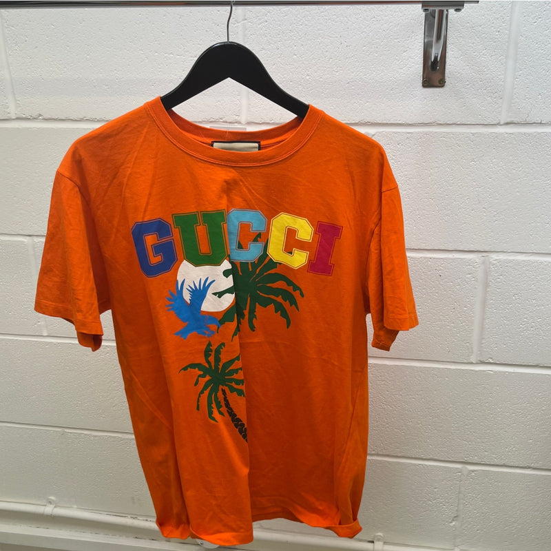 Men's Palms Print T-Shirt Orange Size M