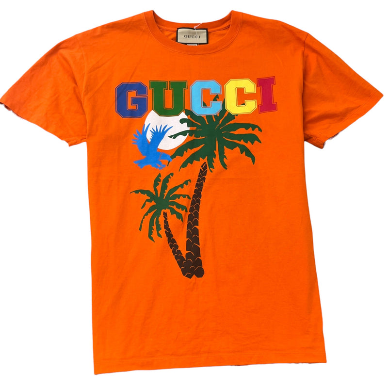 Men's Palms Print T-Shirt Orange Size M