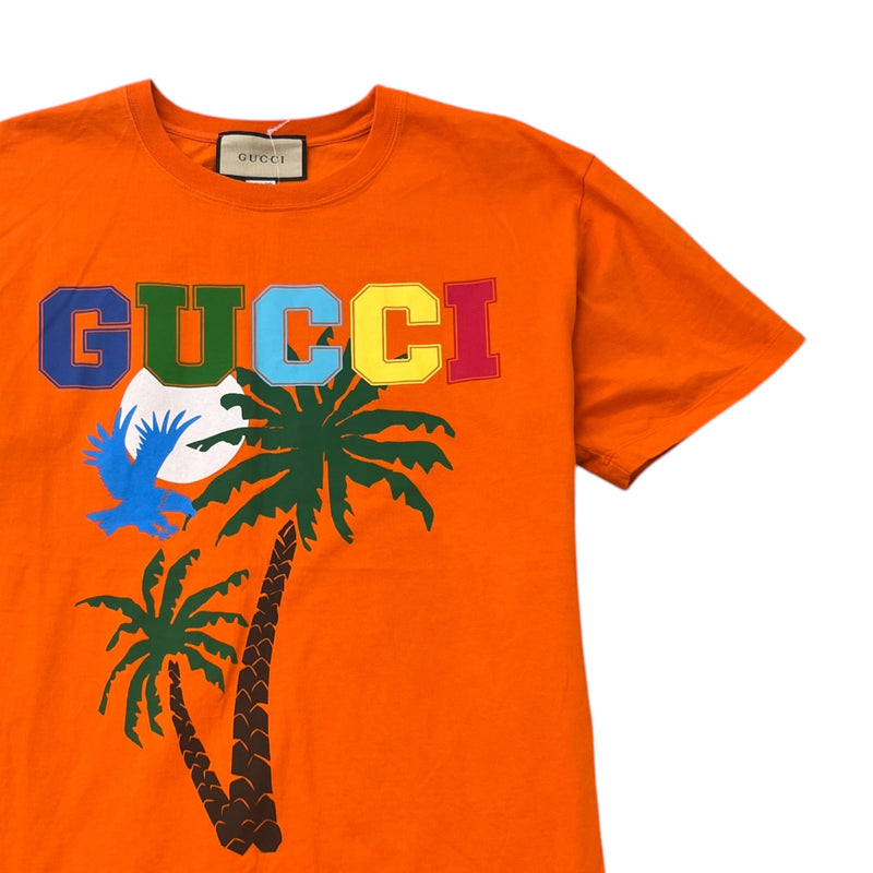 Men's Palms Print T-Shirt Orange Size M