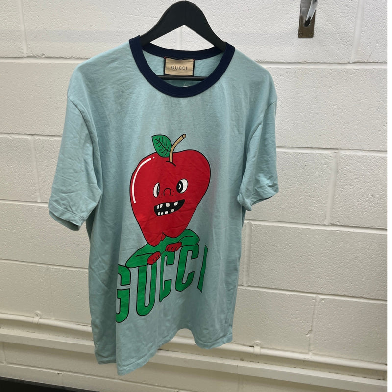Men's Apple Print T-Shirt Blue Size M