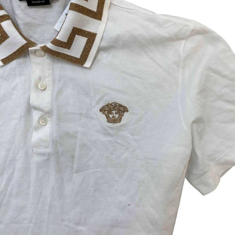 Men's Embroidered Logo Polo Shirt White Size S